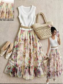 GlowEve Falda de tul con estampado floral elegante y de varias capas - Multicolor - Ver 8