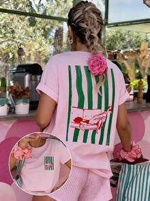 DrmWander Camiseta de mujer, camiseta gráfica de manga corta de estilo casual de calle, top de verano lindo - Rosa - Ver 3