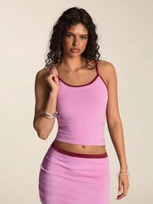 SHEIN BAE Romantic Vacation Fitted Waist Camisole Knit Top For Women - Pink - View 4