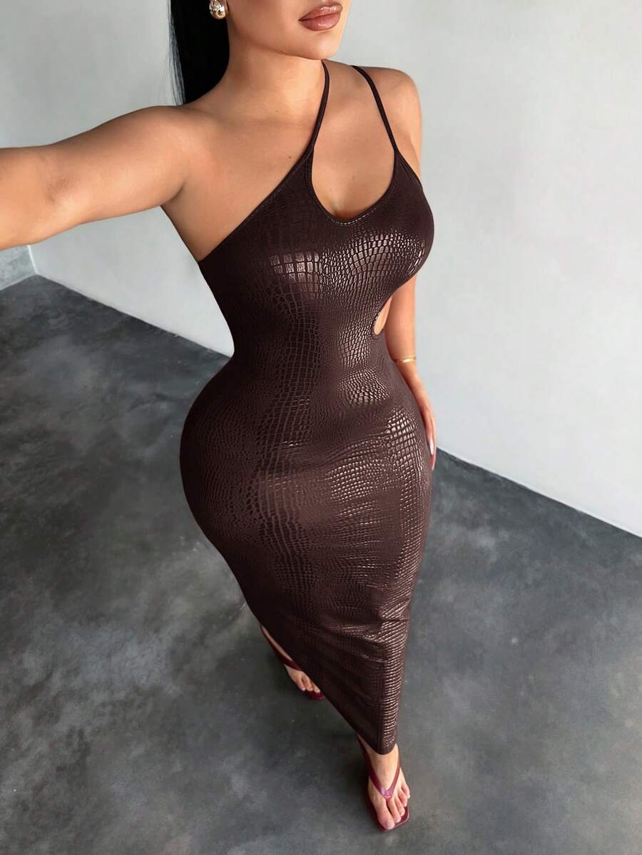 SHEIN SXY 女士修身长裙,锈棕色 - 鏽棕色 - 查看 1