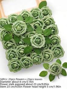 50 Stück künstliche Rosen, grüne Fake Rosen, realistische Schaumstoff Rosen mit Stielen, PE Blumen für DIY Hochzeitssträuße, Blumenarrangements, Bridal-Shower Geschenke, Sträuße binden, Tischdekoration, Blumenbälle, Corsagen, Tortendekoration, Party & Heim Dekoration, Frühlings- & Sommerfeste, Geschenke für Frauen, Freundinnen, Mädchen - Grün - Übersicht 3