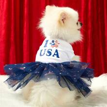 PETSIN 4th Of July USA Flag Printed Blue Stars Mesh Dress, Suitable For Cats & Dogs - Multicolor - View 5