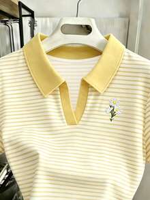 Camiseta de mujer casual y versátil con cuello y mangas cortas en bloques de color, regalo para ella / regalo de vacaciones - Multicolor 11 - Ver 3
