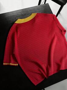 GALLERY FADE Men's Retro Football Jersey Short Sleeve Casual Knit Top For Spain Fans For World Cup Streetwear For Summer - Red - View 2