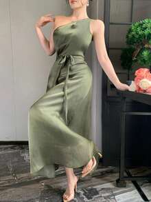 DAZY Đầm nữ thanh lịch, xếp ly eo, thích hợp cho mùa xuân và mùa hè. - màu xanh lá - Xem 9