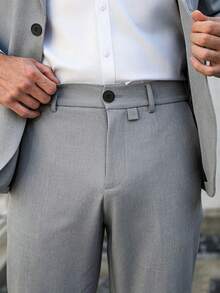 Manfinity Mode Men's Gray Elegant Formal Suit Jacket And Pants Set,Autumn Business Casual Wedding Attire For Commute,Parties&Banquets, Ceremony - Light Grey - View 4