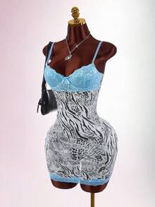 Amplova Lace Cup Detail Leopard Print Mesh Bodycon Mini Dress,Dresses For Women Summer - Brown - View 7