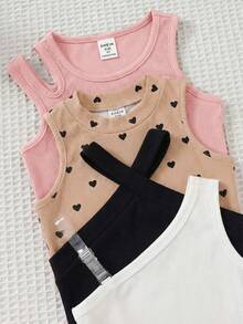 Conjunto de 4 piezas de chaleco de punto de unicolor con patrón de corazón para niña - Multicolor - Ver 7