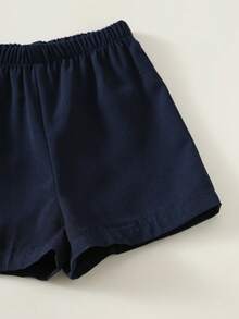 SHEIN 2件套男女宝宝休闲度假风可爱卡通汽车刺绣短袖衬衫和短裤套装，男宝宝套装，男宝宝夏季服装，夏威夷衬衫 - 彩色 - 查看 9
