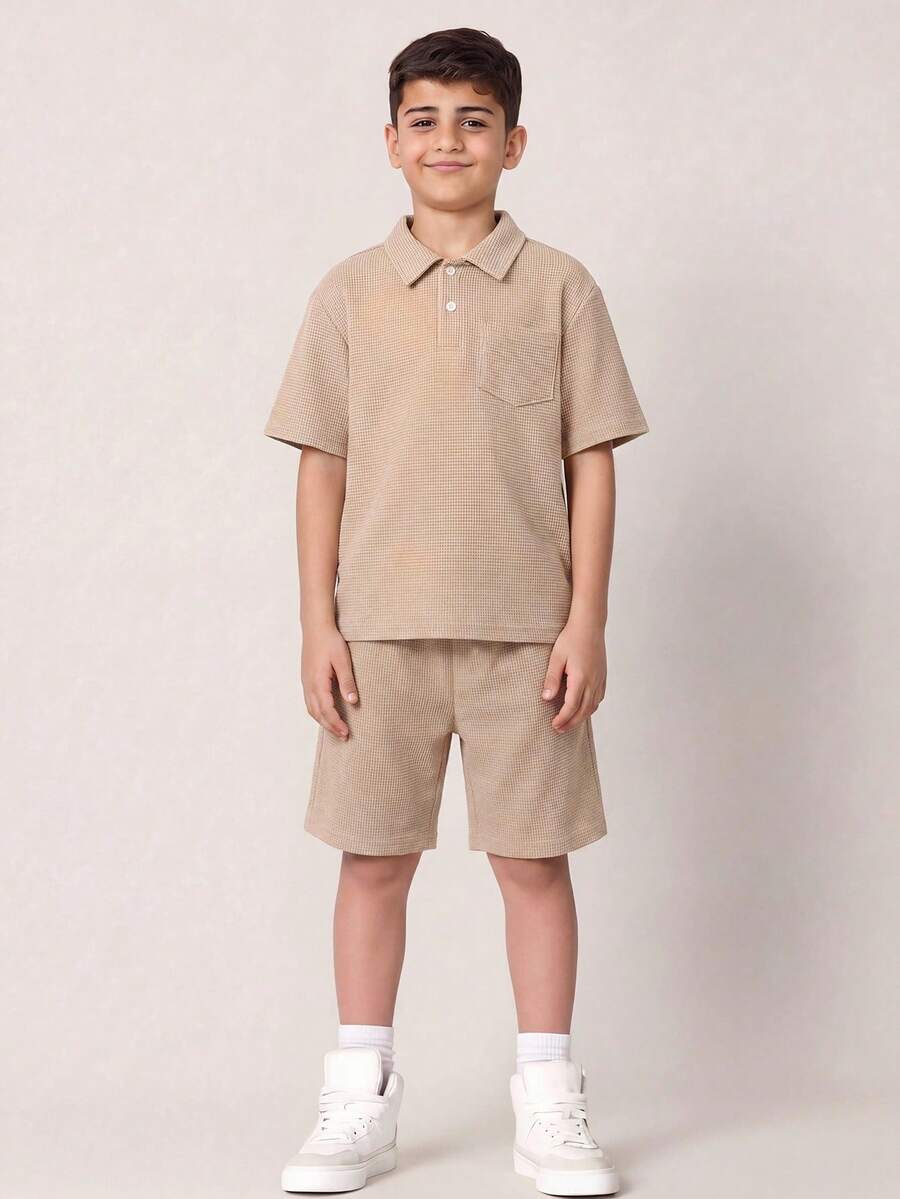 SHEIN 男童纯色短袖T恤和短裤休闲日常穿搭