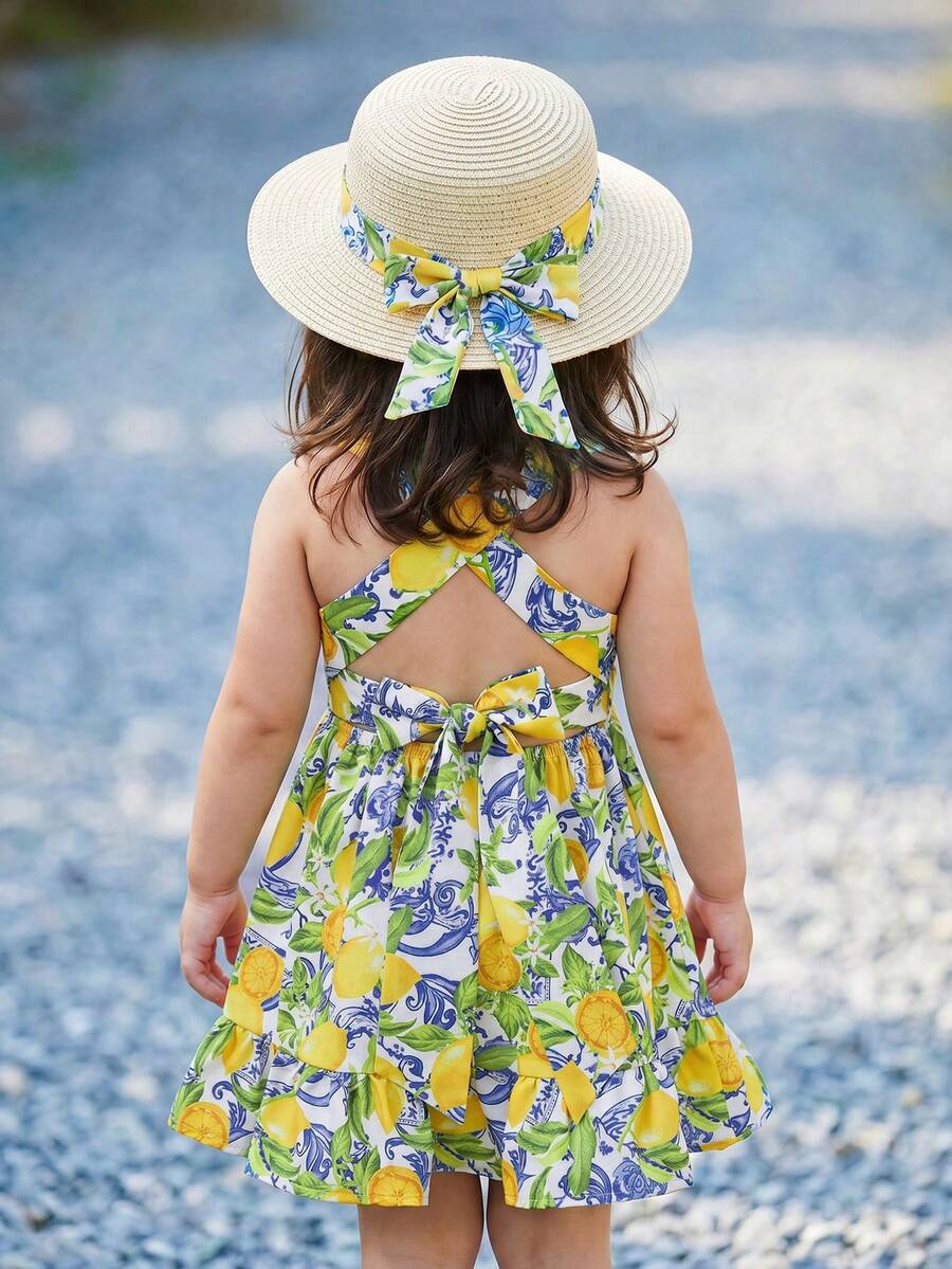 SHEIN Đầm bé gái đi nghỉ mát, kiểu dáng dễ thương, họa tiết hoa, xếp nếp. - Nhiều màu - Xem 1