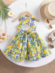 SHEIN Đầm bé gái đi nghỉ mát, kiểu dáng dễ thương, họa tiết hoa, xếp nếp. - Nhiều màu - Xem 2