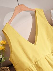 CosyJoli Plus Size Women Lace Trim Blouse - Yellow - View 4
