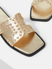 MOTF WOMEN'S SUMMER FASHION STREET CASUAL COMMUTE RIVET DECOR OPEN TOE FLAT SANDALS SPRING SHOES SUMMER SHOES - Light gold - View 8