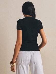 Poéselle New Chinese Style Top With Ruffled Trim And Polka Dots - Black - View 2
