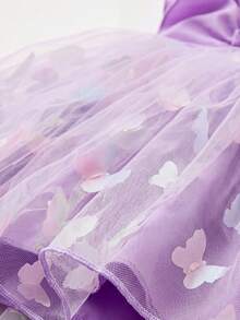 SHEIN Glamorique Kids 女婴公主风3D立体花朵蝴蝶网纱连衣裙，可爱，适合生日派对、婚礼、节日等正式场合，紫色网纱连衣裙 - 紫色 - 查看 8
