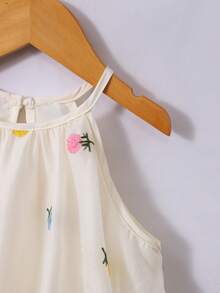 SHEIN Genkimix Kids 女童刺繡花卉雪紡分層無袖A字洋裝，適合畢業典禮、婚禮、派對 - 彩色 - 查看 7