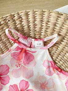 SHEIN Playful Pals 2件套女婴幼儿/新生儿0-3岁春夏多巴胺活力色彩度假无袖上衣+短裤套装，婴儿春夏服装 - 淺粉色 - 查看 5