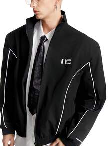 NEON BLANC Men's Street Wear Padded Shoulder Reflective Stripe Collar Zip Jacket, For Autumn And Winter, Spring, Outdoor - Black - View 5