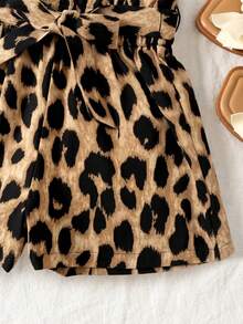 Emery Rose Kids Emery Rose Kids Set de 2 piezas: Top de tirantes negro con estampado de leopardo y shorts de cintura de bolsa de papel para niñas preadolescentes - Marrón - Ver 6