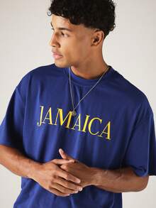 SUMWON Camiseta de manga corta oversize de cuello redondo con estampado gráfico de Jamaica, casual de verano para uso urbano - Azul - Ver 5