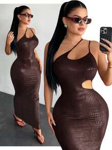 SHEIN SXY 女士修身长裙，锈棕色 - 鏽棕色 - 查看 6