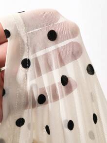 Dazy Plus Plus Size Polka Dot Flocked Mesh Off-Shoulder Sheer T-Shirt - Beige - View 3