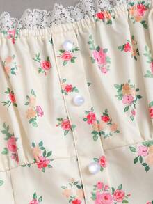 Sweetra Lace Trim Button Decor Pure Ditsy Floral Vacation Slip Dress - Multicolor - View 5