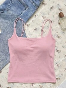 Attitoon 2pcs/Set Women's Casual Minimalist Pink & White Tank Tops, Suitable For Summer - Multicolor - View 3
