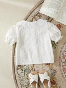 Cozy Pixies Baby Girl White Summer Cute Elegant Family Matching Cardigan,Solid Ruffle Collar Short Sleeve 3D Floral Embroidery Loose Top For Wedding Birthday - Yellow - View 5