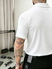 JOLTRO 男士純白色羅紋 Polo 衫，短袖鈕扣門襟休閒夏季基本款 T-shirt，經典正裝 Polo 衫，適合辦公室、工作與日常穿著，正式款 - 白色 - 查看 2