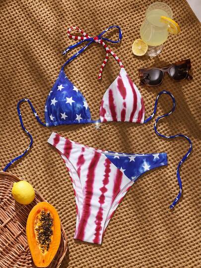 Swim Vcay Women's Star & Stripe Print Bikini Set For 4th Of July Celebration,2026 Spring/Summer New Women's Swimwear Beach Resort Collection: Elegant, Romantic, Sexy, And Sweet; Simple, Casual, And Versatile; Uniquely Designed New Styles; Women's Beachwear, Travel Wear, Vacation Wear, Everyday Sports Swimwear, Two-Piece Sets, Multi-Piece Sets, And Multiple Colors Available, Including Bow-Tie Bikinis, Removable Bra Pads, And Vibrant Holiday-Themed Colorful Prints. Perfect For Summer Outings, Beach Vacations, Island Getaways, Sunbathing, Road Trips, Cruise Ship Banquets, Afternoon Tea, Candlelight Dinners, Romantic Dates, Private Parties, Everyday Wear, Casual Style, And Even Music Festivals. The Must-Have Swimwear For A Cool Summer Beach Trip!