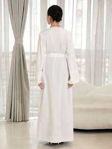 Yasmyna Elegant enfärgad 3D-blommig pärldekor Abaya för kvinnor - Vitt - Visa 4