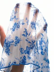 SHEIN Tween Girls' French Elegant Long Sleeve Textured Floral T-Shirt - Baby Blue - View 3