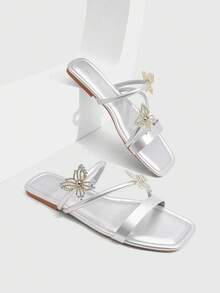 CUCCOO SZL Sandal đế bằng thời trang nữ - Bạc - Xem 1