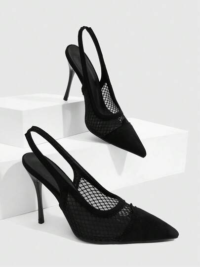 CUCCOO SZL Women's Elegant Sheer Mesh Inset Pointed Toe High Heels, Versatile For Daily Wear And Commuting