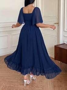 Vibekara Plus Size Casual V-Neck Ruffle Sleeve A-Line Dress, Elegant And Comfortable For Outings - Navy Blue - View 2
