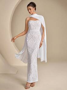 Coutiva Robe de soirée élégante sans bretelles et sans manches avec un design de perles en forme d'éventail et une coupe droite, parfaite pour les événements de printemps/été. Convient pour les anniversaires, les festivals de musique, les tenues d'invités de mariage, les robes de remise des diplômes, les robes de fête de rentrée scolaire et d'autres occasions festives. - Nude - Voir 7