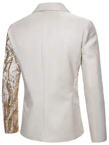 Manfinity Bizformal Men's Sequin Detail Splice Button Long Sleeve Jacket And Pocket Long Pants Suit Set, Ceremony, Formal - Apricot - View 5