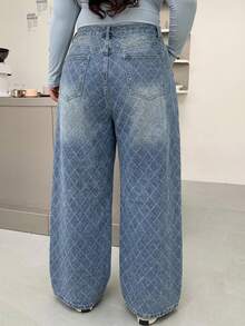 Dazy Plus Jeans de pierna ancha y larga de talla grande con efecto lavado y desgastado - Azul lavado medio - Ver 2