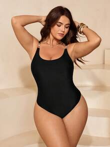 Swim Chiccia Bộ đồ bơi liền thân cỡ lớn kiểu dáng tối giản thanh lịch mới năm 2026, phù hợp cho kỳ nghỉ hè. - màu đen - Xem 3