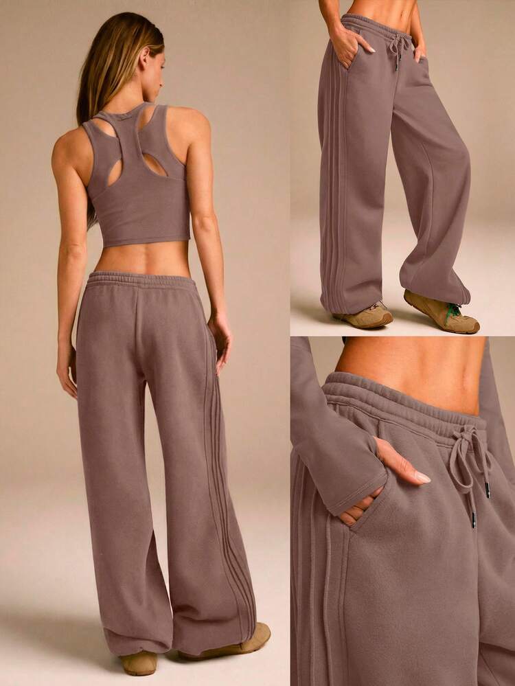 Everyday Fleece Stay Toasty Soft Warm Lightweight Side Piping Pockets Elastic Waist Drawstring Sweatpants Autumn Winter Daily Casual