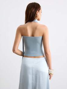 CielaLinda Áo tank top dệt kim kẻ sọc không tay dành cho nữ, kiểu dáng thường ngày, thích hợp mặc đi chơi. - Màu xanh lam - Xem 2