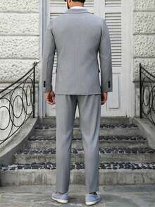 Manfinity Mode Men's Gray Elegant Formal Suit Jacket And Pants Set,Autumn Business Casual Wedding Attire For Commute,Parties&Banquets, Ceremony - Light Grey - View 2