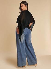 SHEIN BAE 大码女式纯色休闲百搭日常上衣 - 黑色 - 查看 2