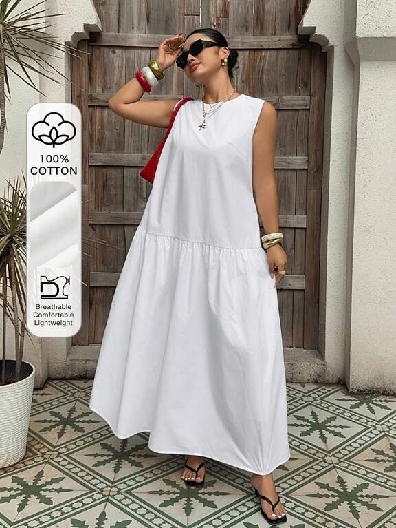 100 cotton plus size dresses Extended Sizes 100% Organic Cotton Gauze Tiered Maxi Dress