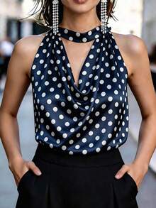 Blusa de satén con estampado de lunares, Camiseta de mujer con cuello drapeado, Blusa blanca con lazo en el cuello, Top de playa, Conjunto de vacaciones de mujer, Top de fiesta, Top de festival de música, Camiseta bohemia, Lindo, Suave, Intelectual, Elegante, De alta gama, Conjunto elegante, Para ir al trabajo, Diario, Verano, Fiesta, Playa, Cita, Graduación, Oficina de negocios, Camiseta versátil de moda urbana para uso diario - Multicolor 2 - Ver 6