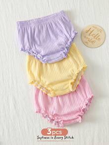 Cozy Pixies 3pcs Baby Girl Solid Color Comfortable Elastic Waist Triangle Shorts Set, Summer Shorts & Crawler Pants - Multicolor - View 7