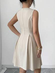 Elenzga Vestido elegante con hebilla metálica decorativa para ceñir la cintura, talla estándar para mujer, primavera/verano - Albaricoque - Ver 2