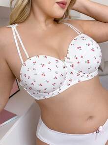 PetitDoll 加大码樱桃印花露肩带钢圈文胸 - 白色 - 查看 4